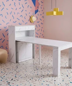 Console extensible avec rangement Fontano Effet marbre blanc