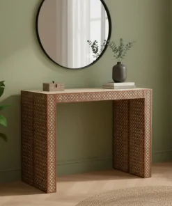 Console extensible L50-200cm Nassau Morocco design moucharabieh Beige et Bronze