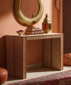Console extensible L50-200cm Nassau Morocco design moucharabieh Beige et Bronze