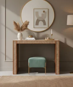 Console extensible L50-200cm Nassau Morocco design moucharabieh Beige et Bronze
