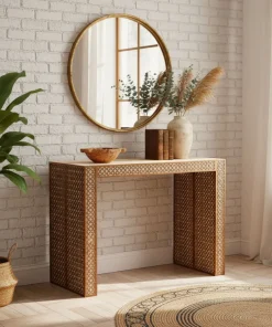 Console extensible L50-200cm Nassau Morocco design moucharabieh Beige et Bronze