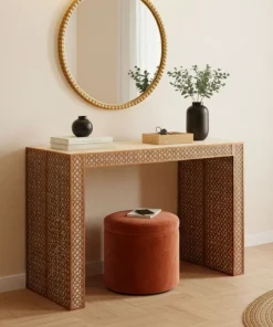 Console extensible L50-200cm Nassau Morocco design moucharabieh Beige et Bronze