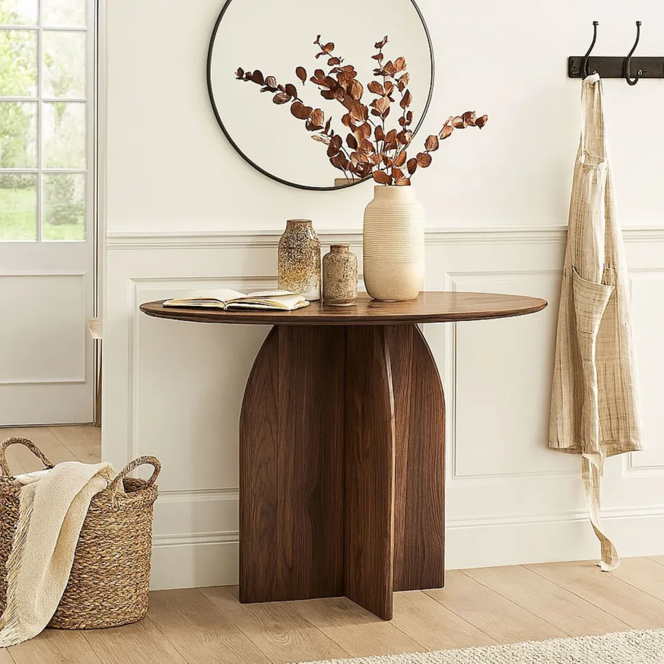 Console moderne ovale 120cm Calyptus Bois foncé