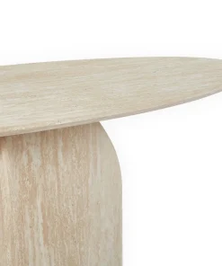 Console moderne ovale 120cm Calyptus Effet travertin Beige