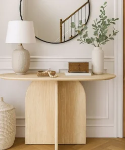 Console moderne ovale 120cm Calyptus Effet travertin Beige