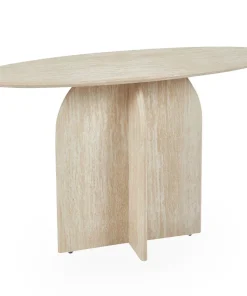 Console moderne ovale 120cm Calyptus Effet travertin Beige