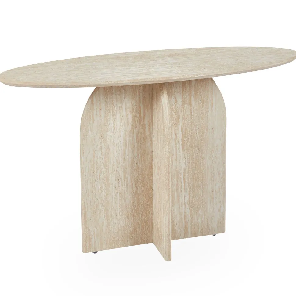 Console moderne ovale 120cm Calyptus Effet travertin Beige