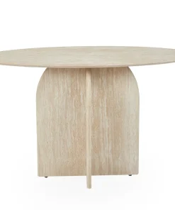 Console moderne ovale 120cm Calyptus Effet travertin Beige