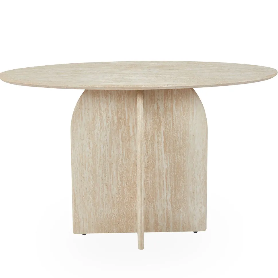 Console moderne ovale 120cm Calyptus Effet travertin Beige