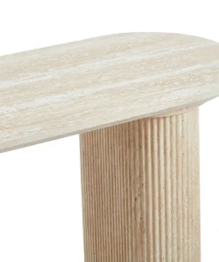 Console moderne 40x120cm avec pieds style colonnes Gwendoline Effet travertin Beige