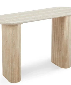 Console moderne 40x120cm avec pieds style colonnes Gwendoline Effet travertin Beige