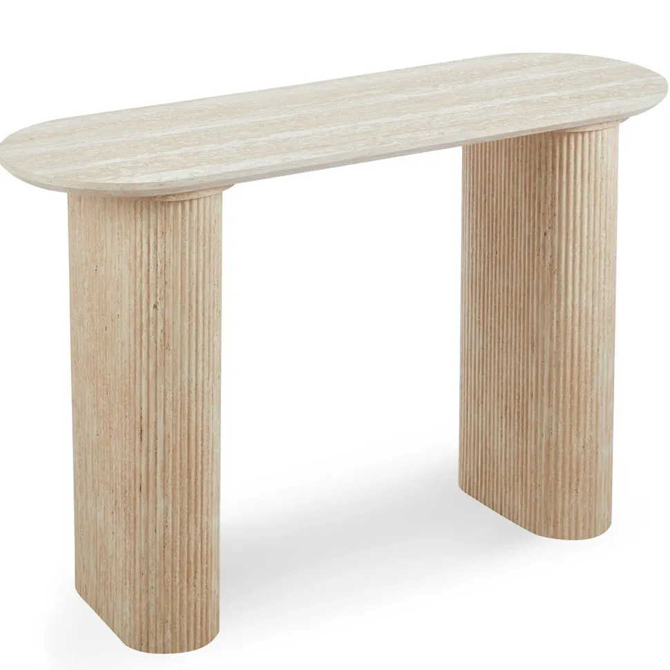 Console moderne 40x120cm avec pieds style colonnes Gwendoline Effet travertin Beige