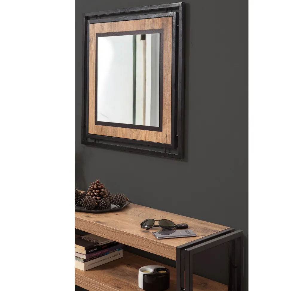 Console style industriel Senlid L140cm Métal Noir et Bios clair