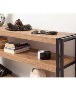 Console style industriel Senlid L140cm Métal Noir et Bios clair