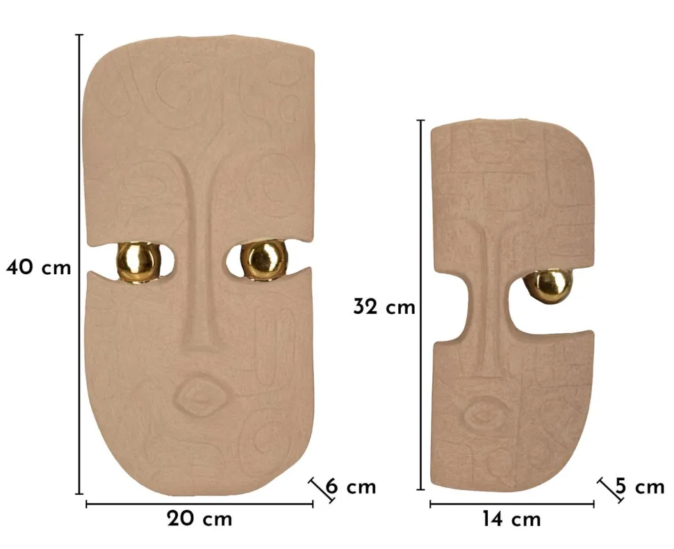 Décor mural 2 pièces visages stylisés en relief avec détails métalliques