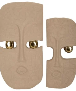 Décor mural 2 pièces visages stylisés en relief avec détails métalliques