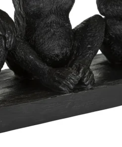 Décor Singe Tris Polyrésine Noir et Feuille de Palmier Dorée