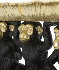 Décor Singe Tris Polyrésine Noir et Feuille de Palmier Dorée