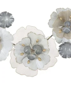 Décoration murale 3D en fer floral multicolore argenté et doré