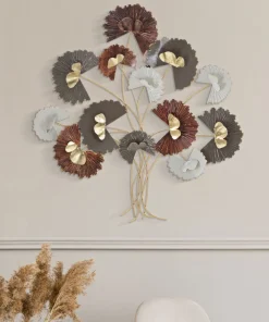 Décoration murale 3D en fer branches avec feuilles multicolores