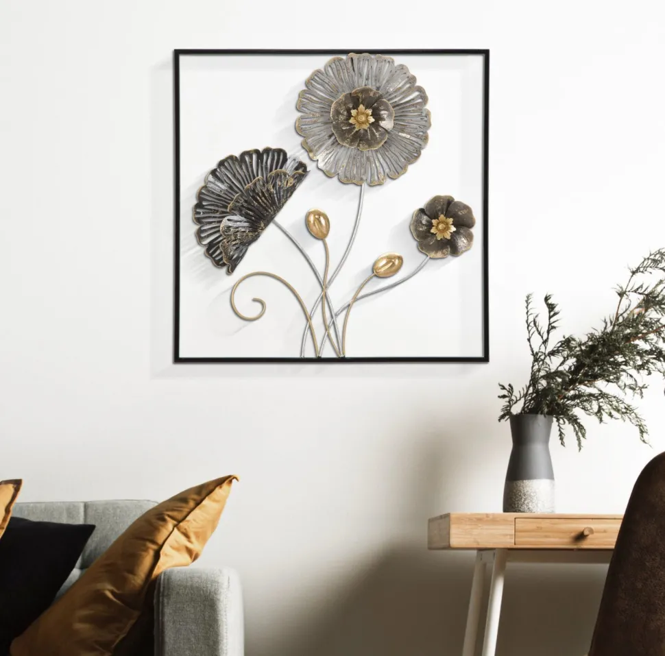 Décoration murale 3D en métal multicolore fleurs et feuilles