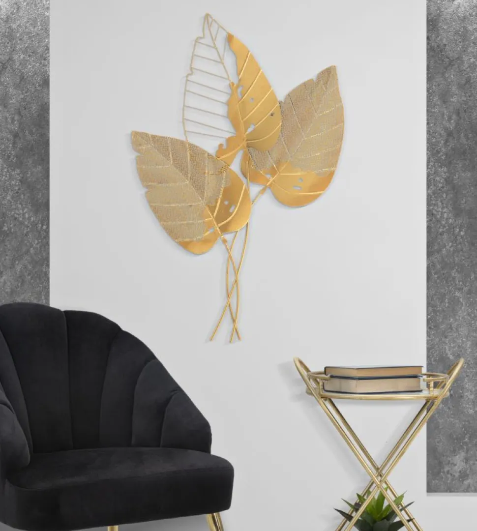 Décoration murale 3D Feuille d'Automne en Fer Or
