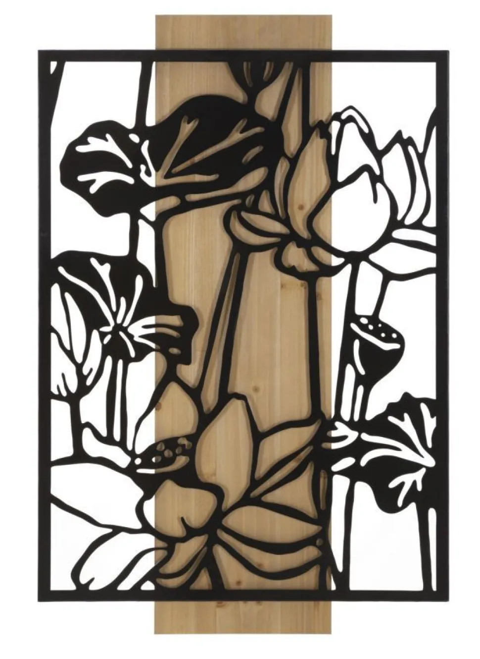 Décoration murale 3D Lotus Fer Noir et M.D.F. Marron