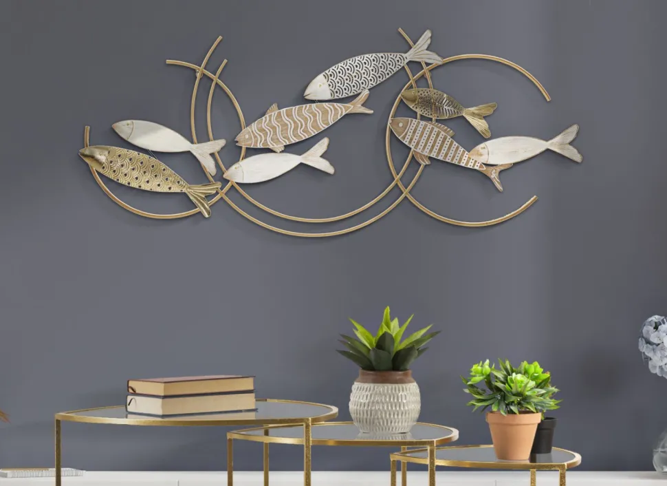 Décoration murale 3D Poissons Métal et MDF Multicolore