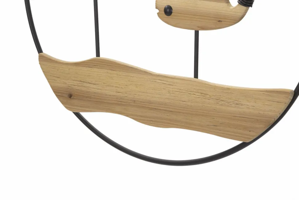 Décoration murale 3D ronde Baleines métal et bois massif