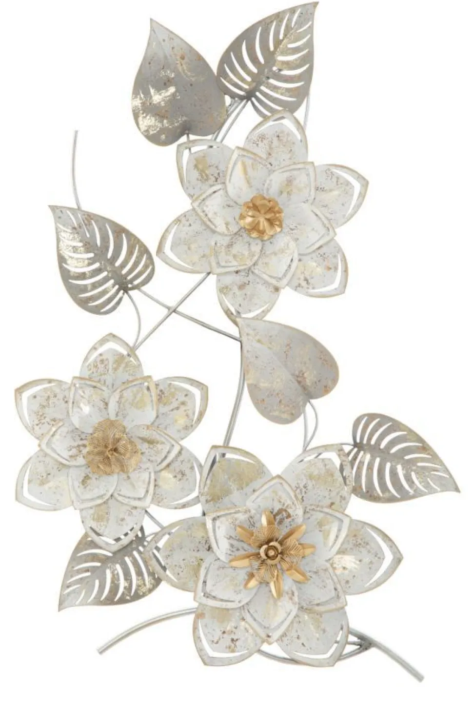 Décoration murale en métal géométrique et floral argenté doré