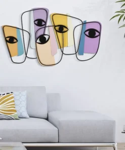 Décoration murale en métal 3D Visages multicolores