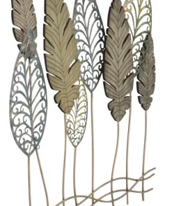 Décoration murale feuilles métal et MDF dorées et argentées