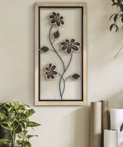Décoration murale fleurs Girish Métal Noir et Bois Marron