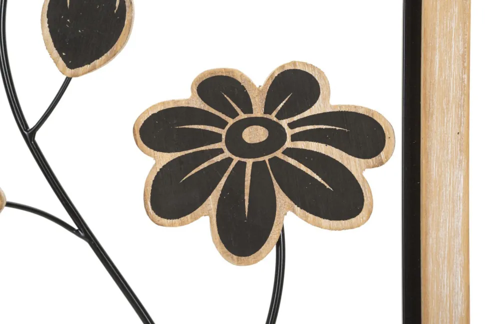 Décoration murale fleurs Girish Métal Noir et Bois Marron