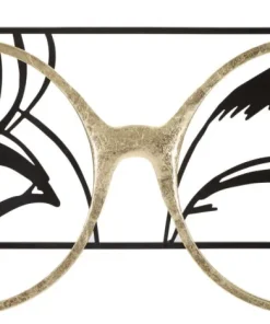 Décoration murale métal noir visage lunettes métal doré