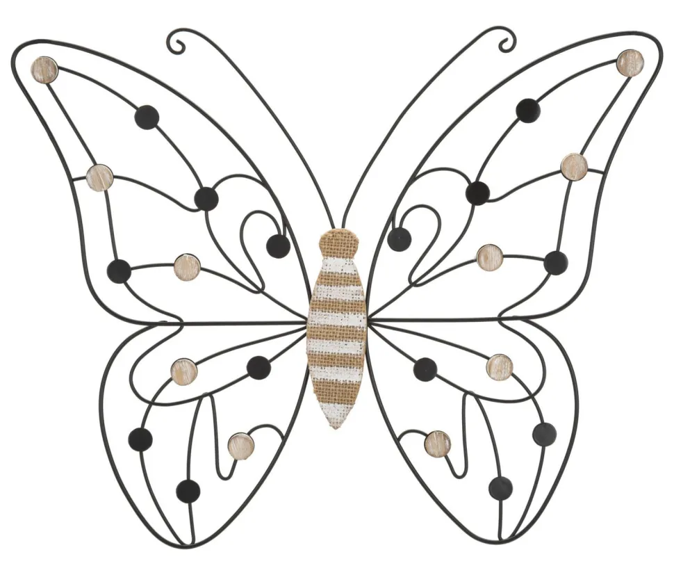 Décoration murale Papillon 3D Métal Noir et Bois Marron