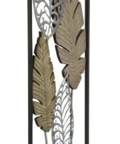 Décoration murale rectangulaire 3D métal et MDF feuilles Or Argent