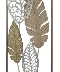 Décoration murale rectangulaire 3D métal et MDF feuilles Or Argent