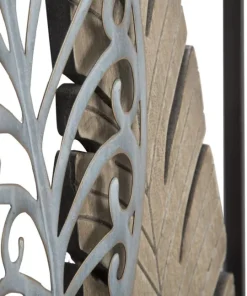 Décoration murale rectangulaire 3D métal et MDF feuilles Or Argent