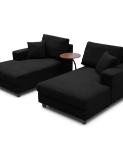 Duo de méridiennes Fabien combinables en canapé profond Velours côtelé Noir