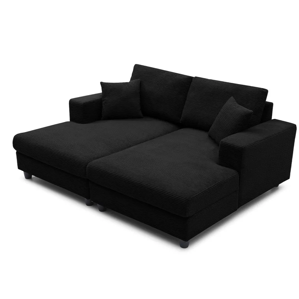 Duo de méridiennes Fabien combinables en canapé profond Velours côtelé Noir