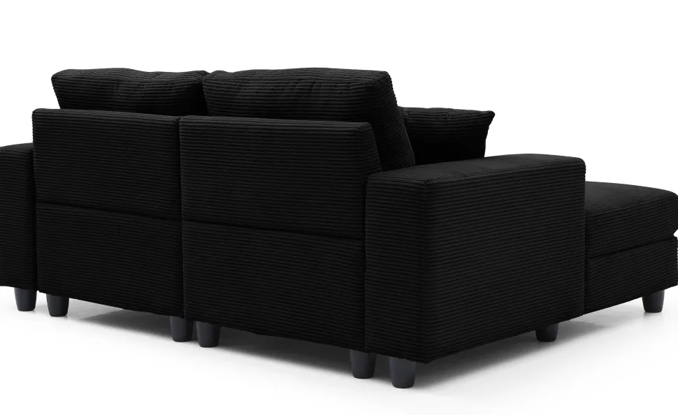 Duo de méridiennes Fabien combinables en canapé profond Velours côtelé Noir