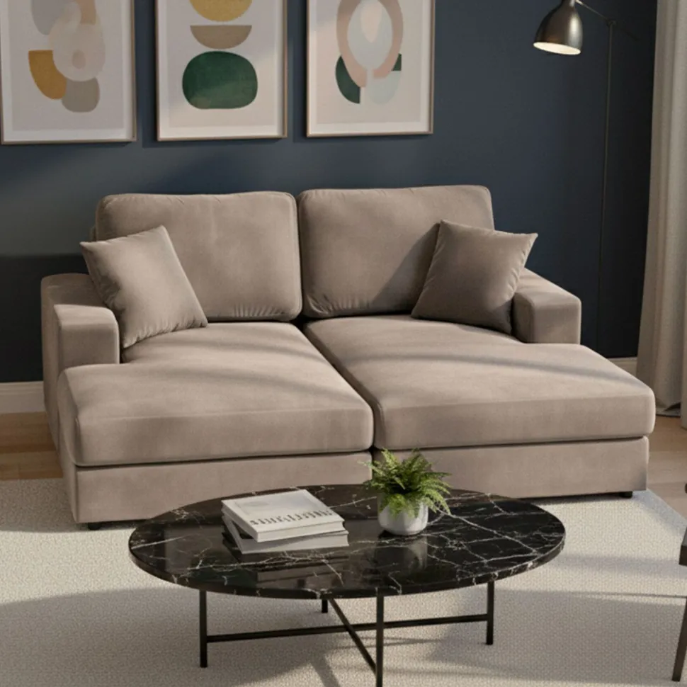 Duo de méridiennes Fabien combinables en canapé profond Velours Taupe