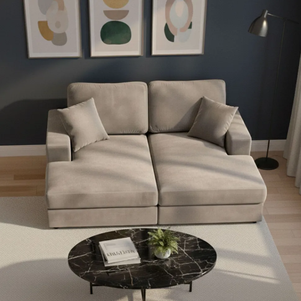 Duo de méridiennes Fabien combinables en canapé profond Velours Taupe