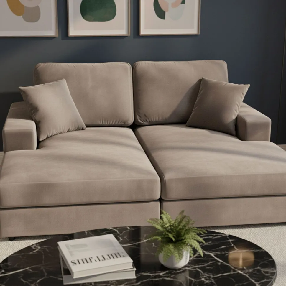 Duo de méridiennes Fabien combinables en canapé profond Velours Taupe