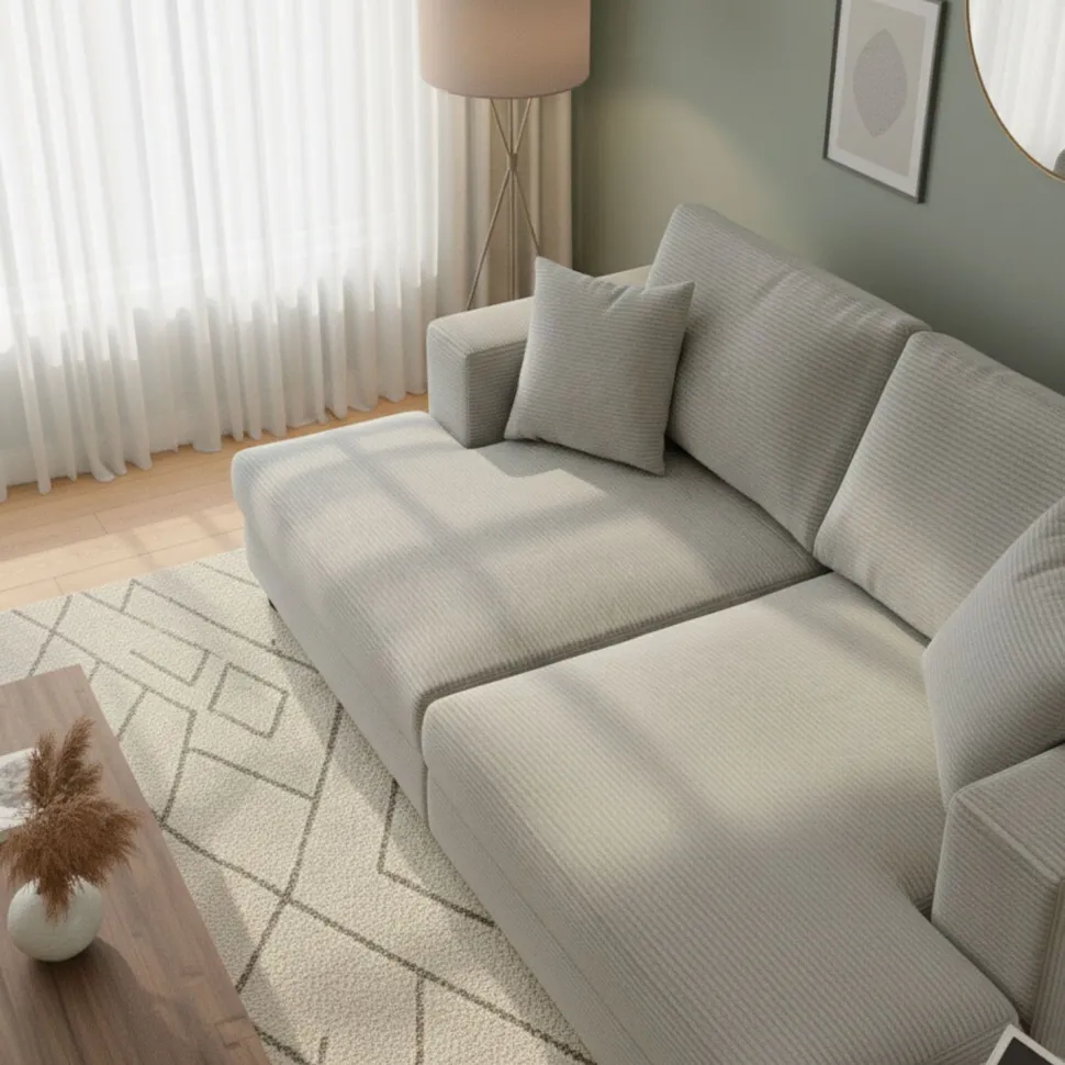 Duo de méridiennes Fabien combinables en canapé profond Velours côtelé Gris clair