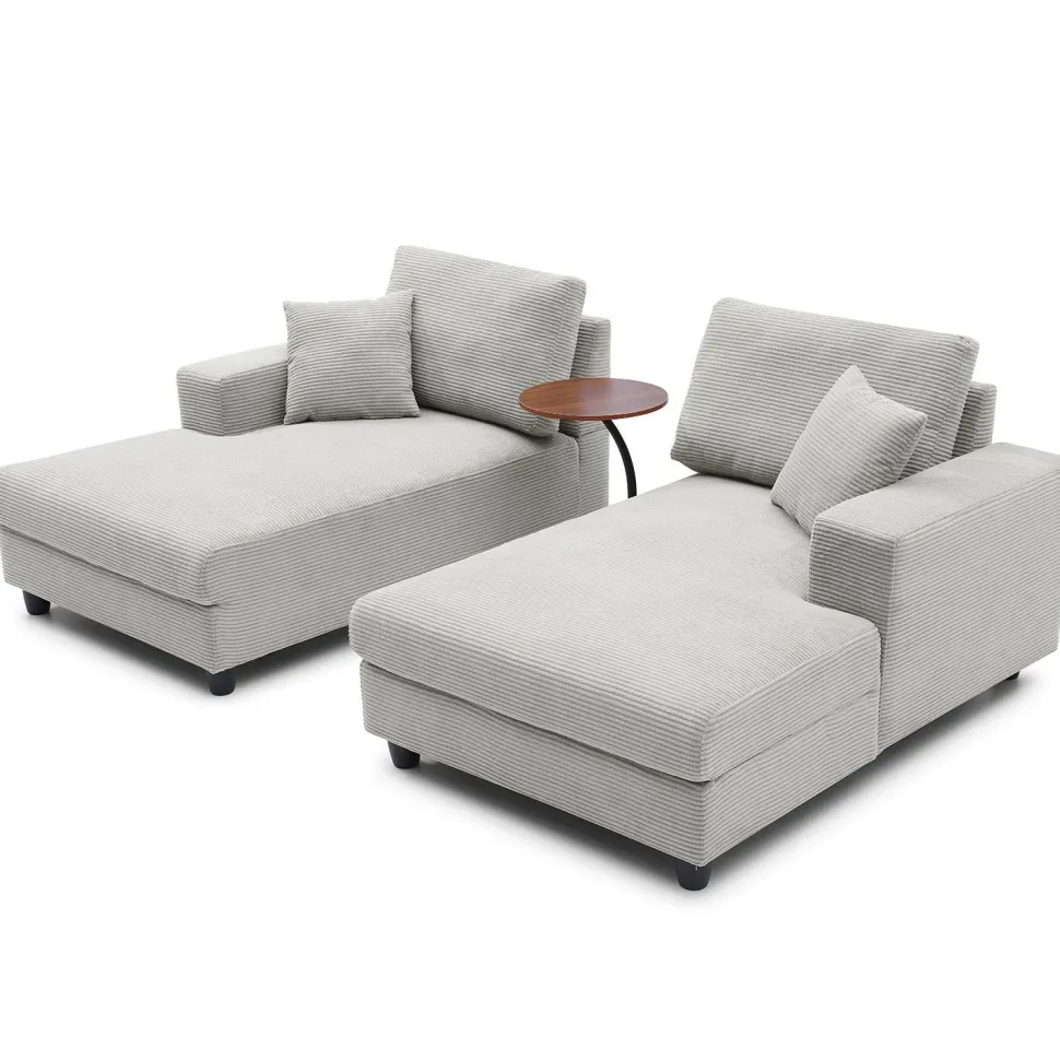 Duo de méridiennes Fabien combinables en canapé profond Velours côtelé Gris clair