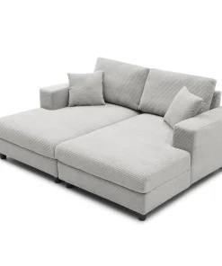 Duo de méridiennes Fabien combinables en canapé profond Velours côtelé Gris clair