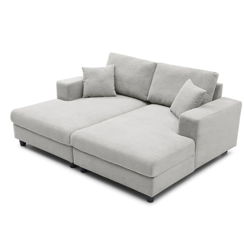 Duo de méridiennes Fabien combinables en canapé profond Velours côtelé Gris clair