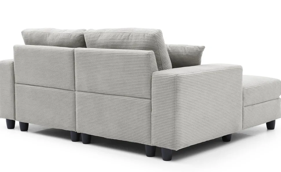 Duo de méridiennes Fabien combinables en canapé profond Velours côtelé Gris clair